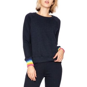 Anthropologie Sundry Terry Sweatshirt Rainbow Cuff Size 2 Lightweight Summer
